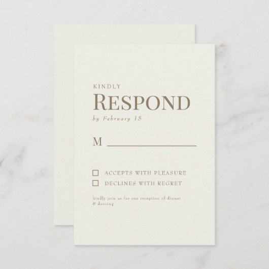 Mariage de texte en or à la crème simple RSVP (Devant / Derrière)