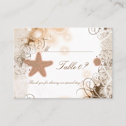 Mariage de thème de plage ~ carte de numéro de tab (Devant)