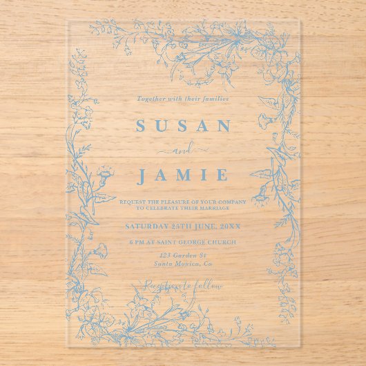 Mariage de Toile Bleue Invitation acrylique (Recto)