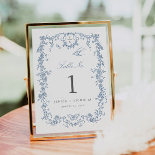 Mariage de toile bleue Numéro de table Carte Chino