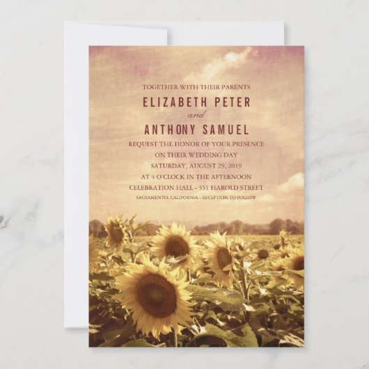 Mariage de tournesol Automne Rustique Invitations (Devant)