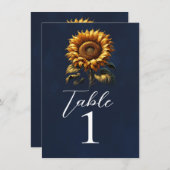 Mariage de tournesol rustique bleu Numéro de table (Devant / Derrière)