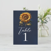 Mariage de tournesol rustique bleu Numéro de table (Debout devant)