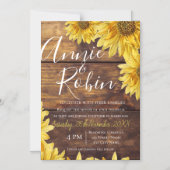 Mariage de tournesol rustique en bois mince carte  (Recto)