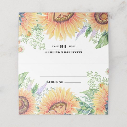 Mariage de tournesol rustique Table Place Cartes (Extérieur déplié)