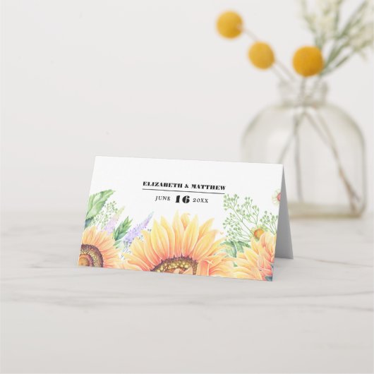 Mariage de tournesol rustique Table Place Cartes (Dos)