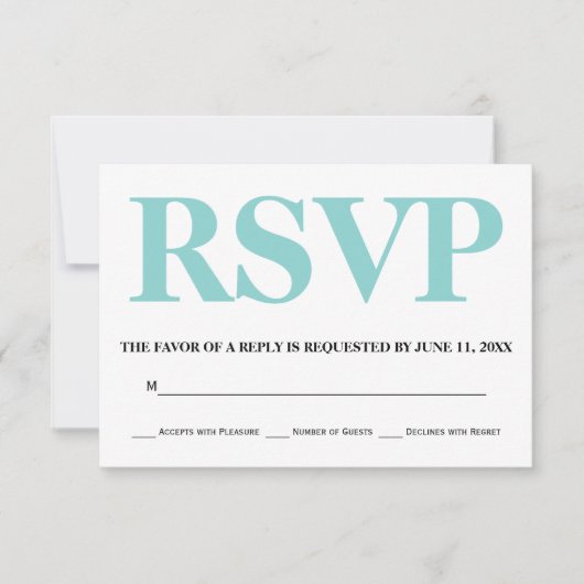 Mariage de typographie bleu et blanc Aqua RSVP (Devant)