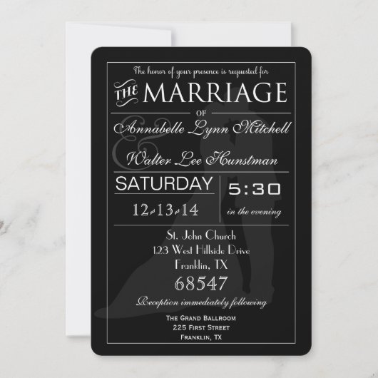 Mariage de typographie Invitation noire et blanche (Devant)