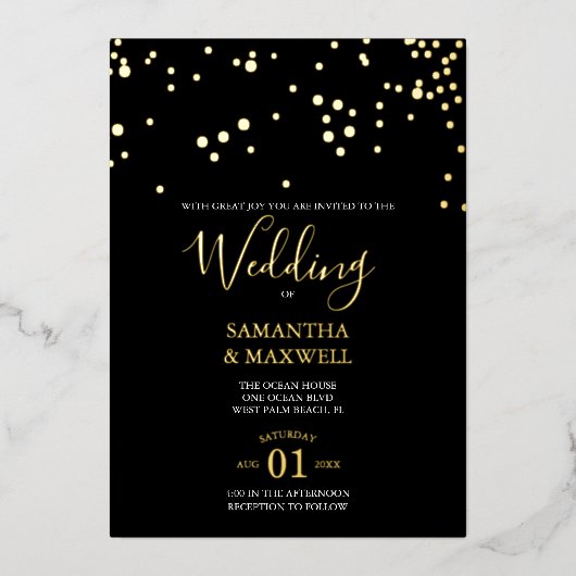 Mariage de typographie noire Foil Invitation (Recto)