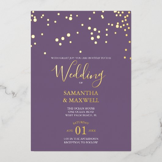 Mariage de typographie violet Invitation Foil (Recto)