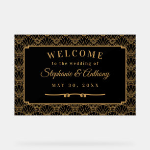 Mariage de ventilateur Art déco noir et or