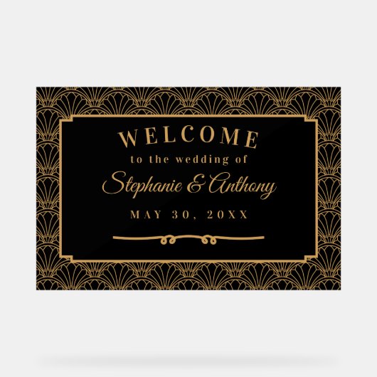 Mariage de ventilateur Art déco noir et or (Recto)