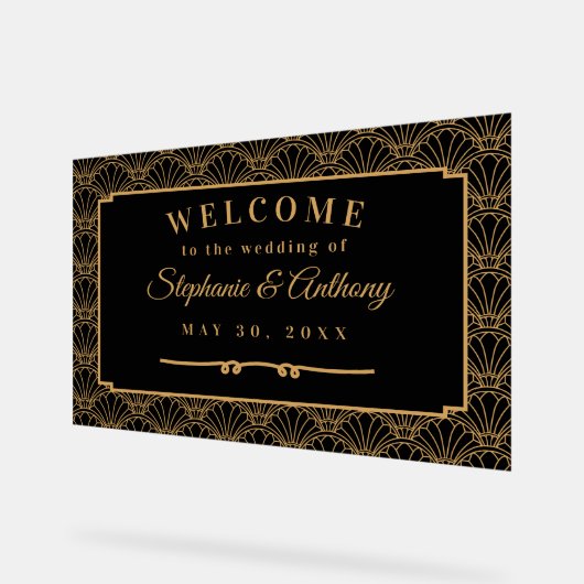 Mariage de ventilateur Art déco noir et or (Angle)