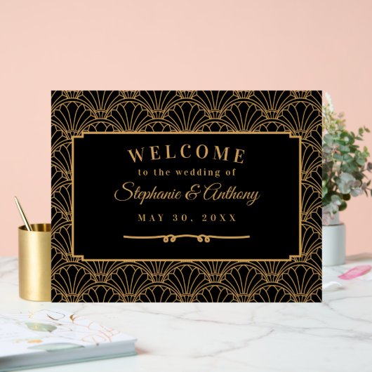 Mariage de ventilateur Art déco noir et or (Mariage)