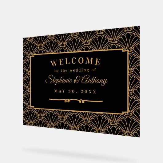 Mariage de ventilateur Art déco noir et or (Angle)