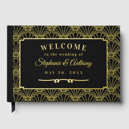 Mariage de ventilateur Art déco noir et or (Recto)