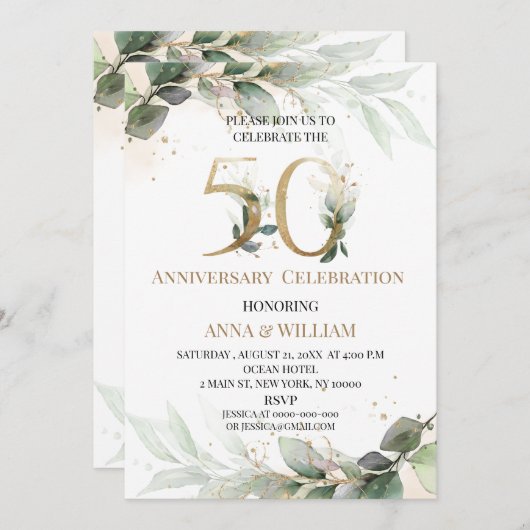 Mariage de verdure 50e anniversaire Invitation (Devant / Derrière)