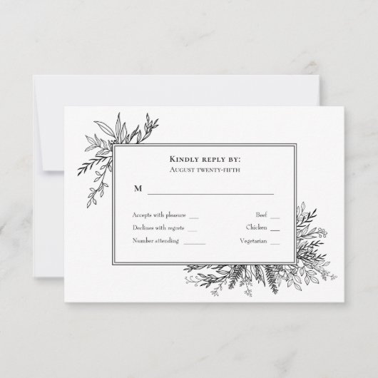 Mariage de verdure blanc et noir Monogramme RSVP (Devant)