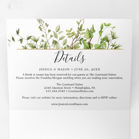 Mariage de verdure des bois Invitations triplées (Intérieur en premier)