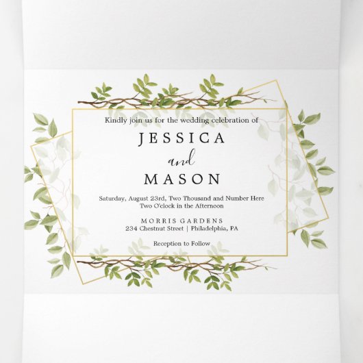 Mariage de verdure des bois Invitations triplées (Intérieur au milieu)