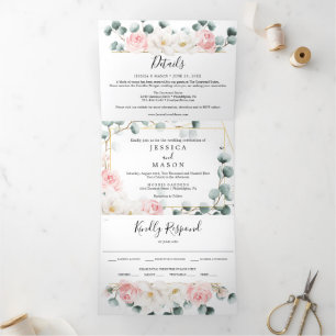 Mariage de verdure florale Invitations à trois vol