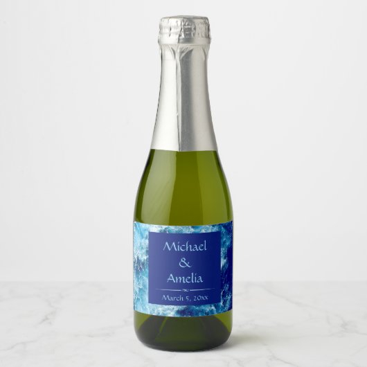 Mariage d'eau bleu Mini Étiquette à vin mousseux (Devant)