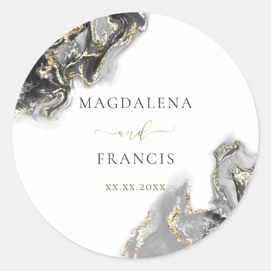 mariage d'encre noire en or carré autocollant (Devant)