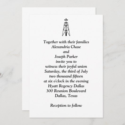 Mariage Derrick-Huile| Invitation (Devant / Derrière)