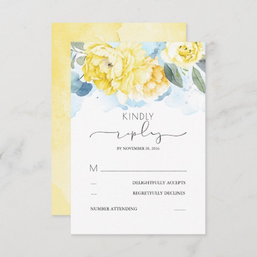 Mariage des fleurs bleu et jaune Dusty RSVP (Devant / Derrière)