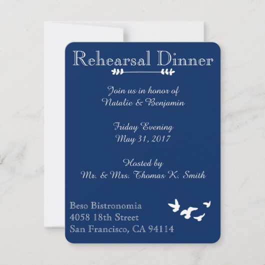 Mariage des oiseaux côtiers | Invitation du dîner (Devant)
