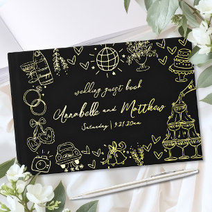 Mariage Dessiné à la Main Noir Or