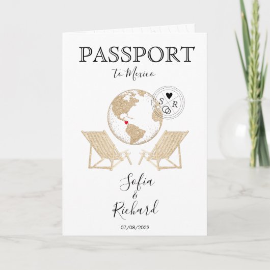 Mariage Destination Mexique Passport Gold Carte du (Devant)