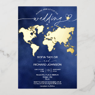 Mariage Destination Monde Carte Typographie Or Mar