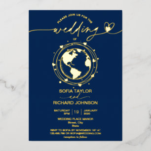 Mariage Destination Monde Carte Typographie Or Mar