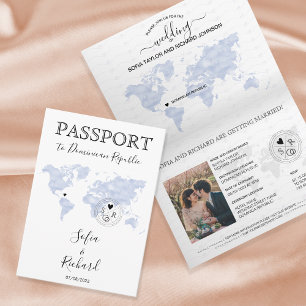 Mariage Destination Passeport bleu Carte du monde 