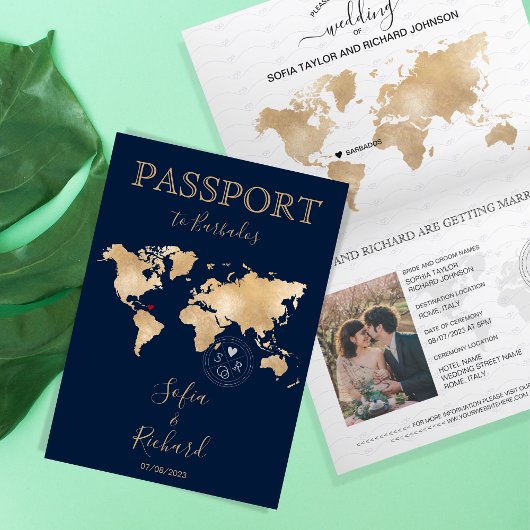 Mariage Destination Passport Carte du monde Barbad