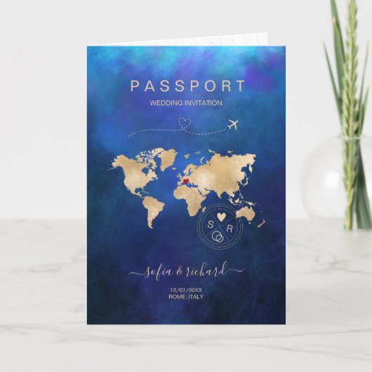 Mariage Destination Passport Carte du monde Marine (Devant)