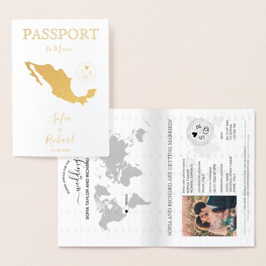 Mariage Destination Passport Carte du monde Mexiqu (Affichage)