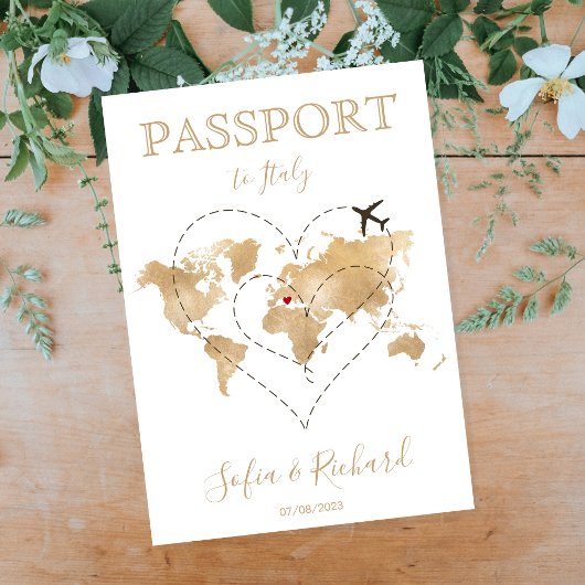 Mariage Destination Passport Gold Carte du monde C