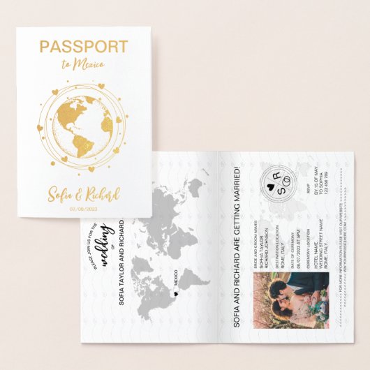 Mariage Destination Passport Gold Carte du monde C (Affichage)