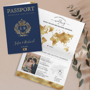 Mariage Destination Passport Gold Carte du monde G