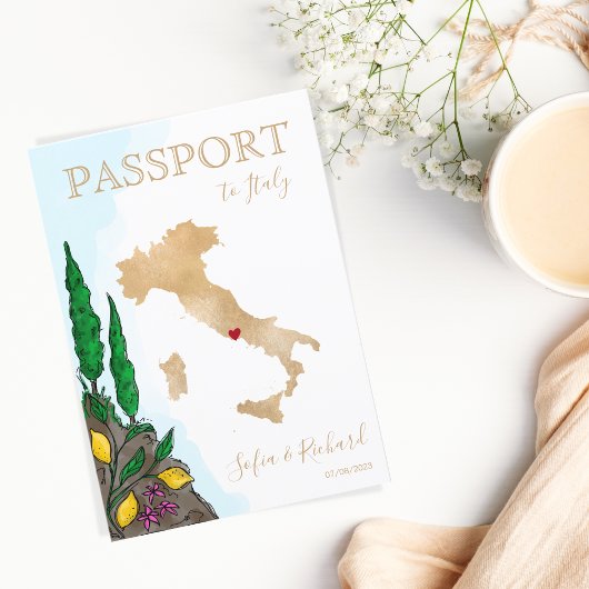 Mariage Destination Passport Gold Carte du monde I