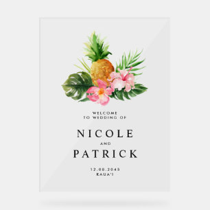 Mariage d'été à l'aquarelle Ananas et Hibiscus