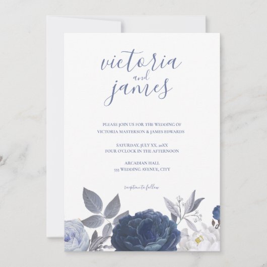 Mariage d'été Bright Blue Floral Invitation (Devant)