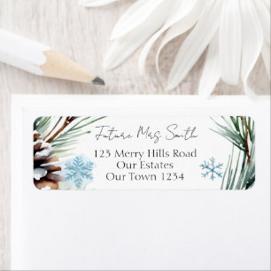 Mariage d'hiver aquarelle neige pins étiquette de
