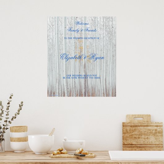 Mariage d'hiver, Birch blanc, affiche de bienvenue (Cuisine)