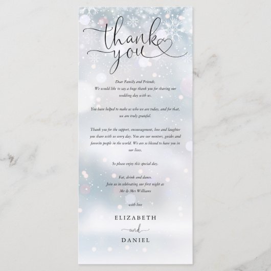 Mariage d'hiver Coeur Script Merci Carte Place (Devant)