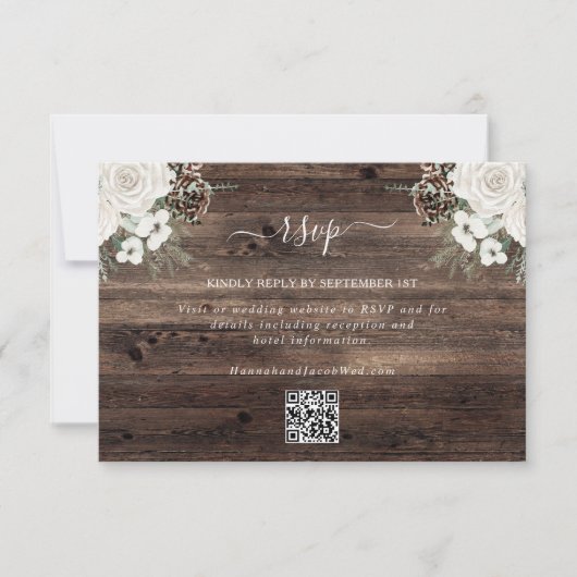 Mariage d'hiver de pin rustique Code QR Carte RSVP (Devant)