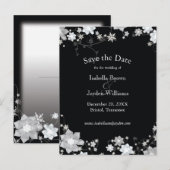 Mariage d'hiver élégant noir et blanc, carte de sa (Devant / Derrière)