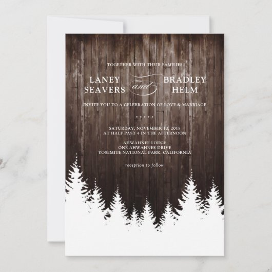 Mariage d'hiver Faire-part de mariage en bois rust (Devant)